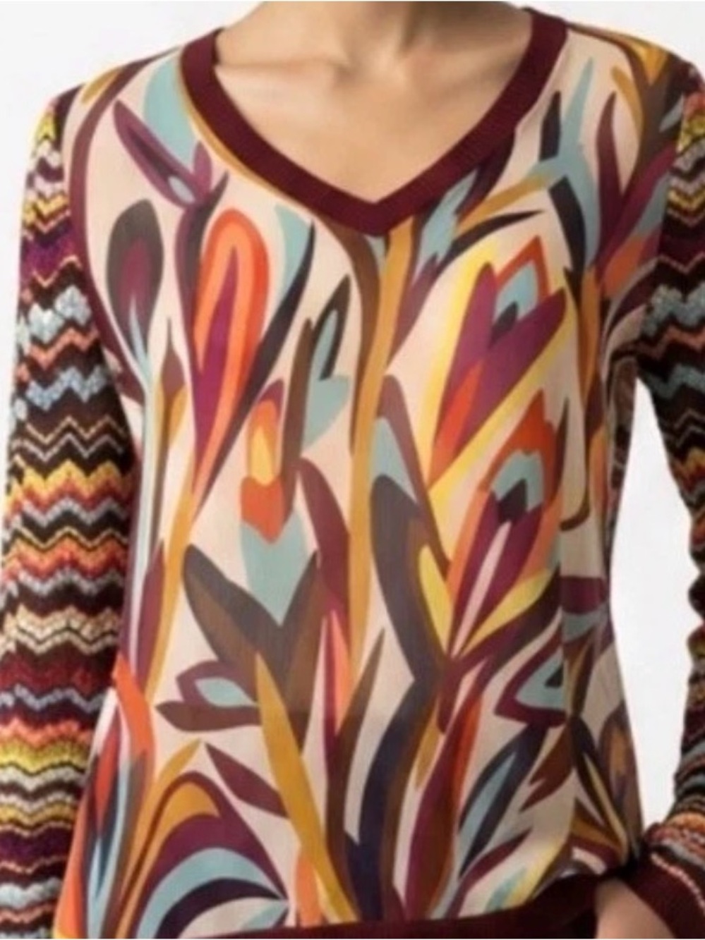 Missoni Multicolor V-Neck Abstract Print Long Sleeve Top